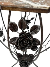 French Art Deco Wrough Iron XL Pedestal with Multi-Colored Marble Top, 1930s